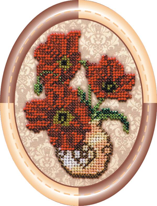 Buy Mini Bead embroidery kit - Vase with poppies-AM-002