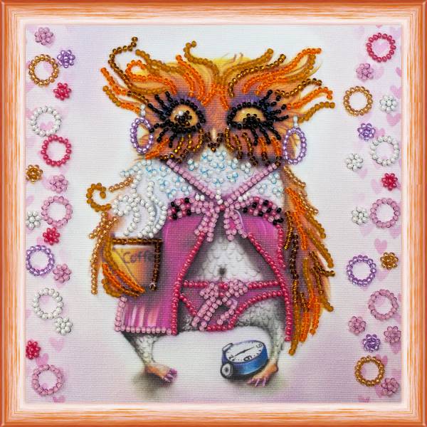 Buy Mini Bead embroidery kit - Owl with a cup of coffee-AM-104