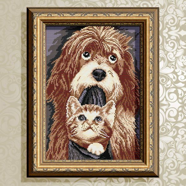 Buy Diamond painting kit - Dog with a kitten - AT3019