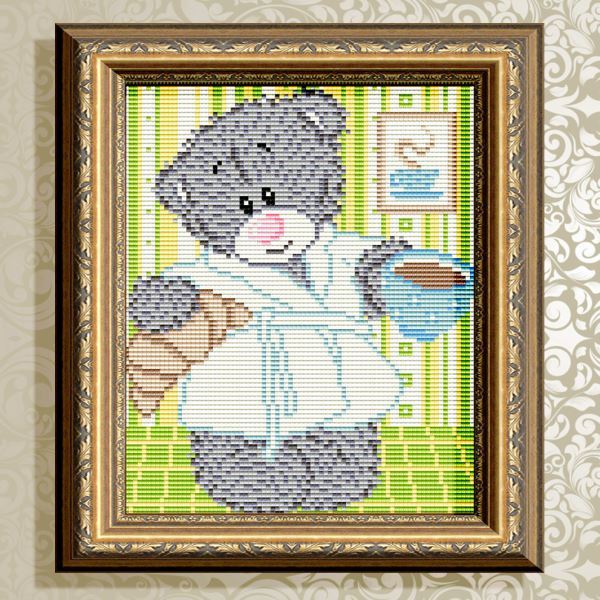 Buy Diamond painting kit - Teddy bear with coffee - AT5528