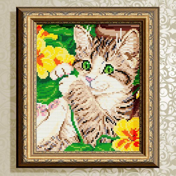 Buy Diamond painting kit - Kitten in flowers - AT5553