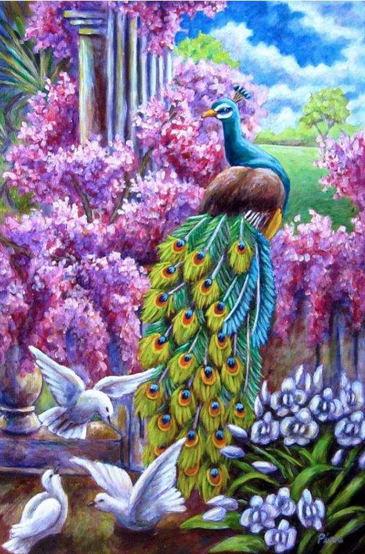 Buy Diamond painting kit-Peacock and doves-DM-302