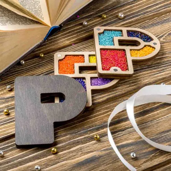 Buy Plywood Bead Organizer box Alphabet with wooden lid Jewelry making tray-FLZB-142(Ð)