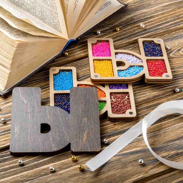 Buy Plywood Bead Organizer box Alphabet with wooden lid Jewelry making tray-FLZB-153(Û)