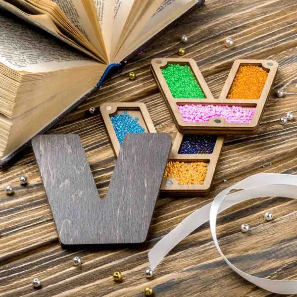 Buy Plywood Bead Organizer box Alphabet with wooden lid Jewelry making tray-FLZB-168(V)