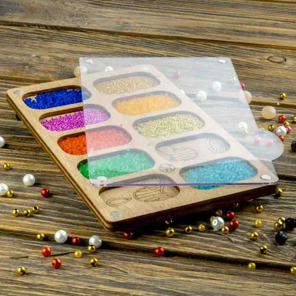 Buy Plywood Bead Organizer box with transparent lid beadwork accessory-FLZB-189