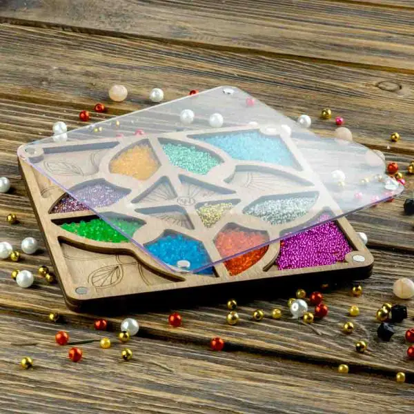 Buy Plywood Bead Organizer box with transparent lid beadwork accessory-FLZB-190