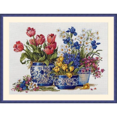 Buy Cross stitch kit Spring Garden in Blue-K-195