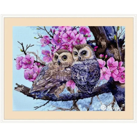 Buy Cross stitch kit Two OWLS IN Spring Blossom-K-228
