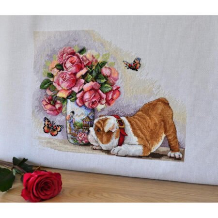 Buy Cross stitch kit Bulldog and butterflies-K-94