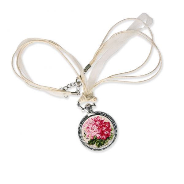 Buy Kit for making adornment in micro-embroidery technique - Pendant Pink Hydrangea-MB0105