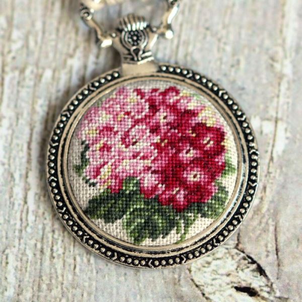 Buy Kit for making adornment in micro-embroidery technique - Pendant Pink Hydrangea-MB0105_1