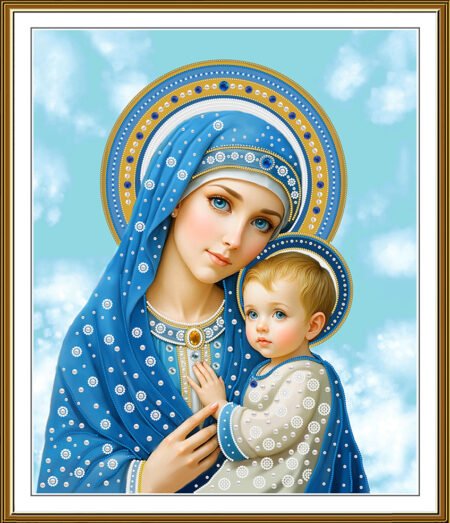 Buy Bead embroidery kit Mother of God in Blue with the Holy Child-NK3347