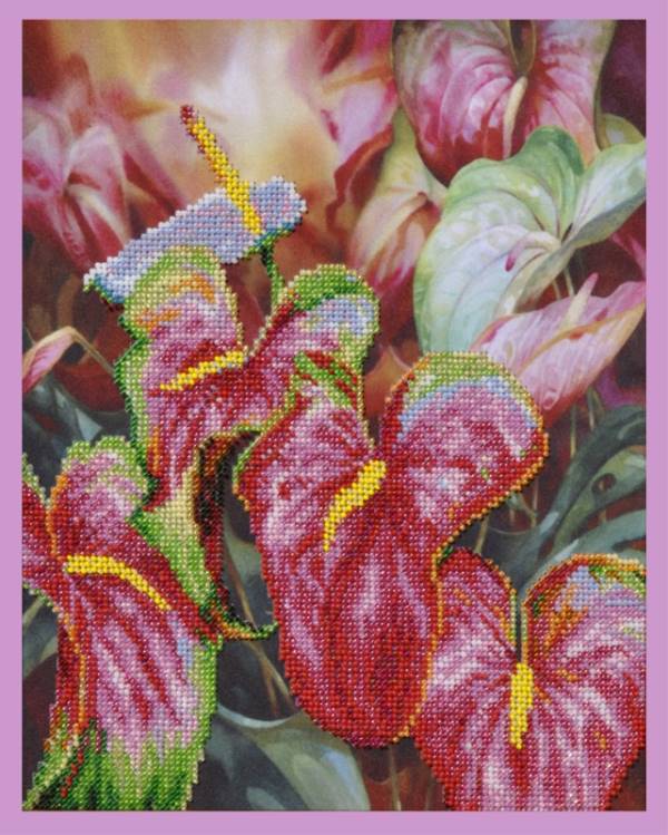 Buy Bead embroidery kit Flamingo flower-P-076