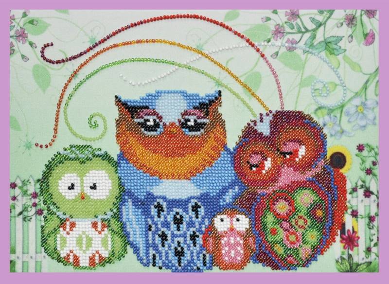 Buy Bead embroidery kit Merry owlets - 8-P-136