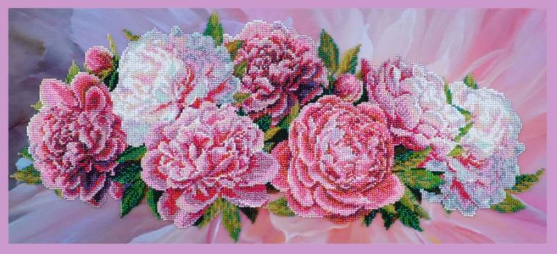 Buy Bead embroidery kit Pink peonies-P-195