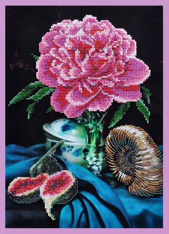 Buy Bead embroidery kit Peony still life-P-198