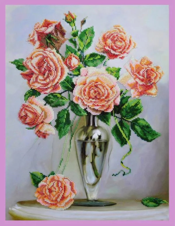 Buy Bead embroidery kit Roses on a marble table-P-248