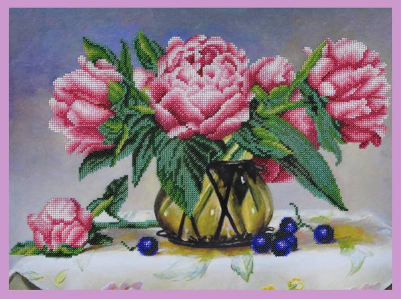 Buy Bead embroidery kit Still life with peonies-P-254