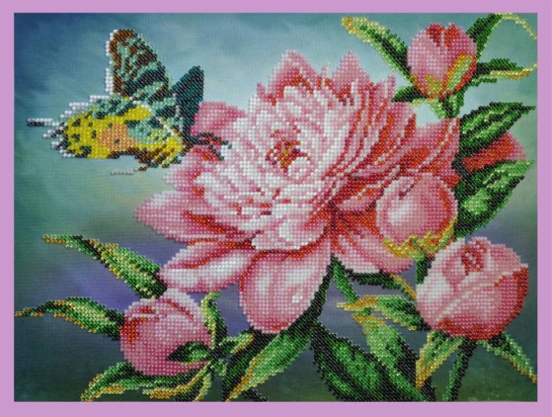 Buy Bead embroidery kit Peony with butterfly-P-287