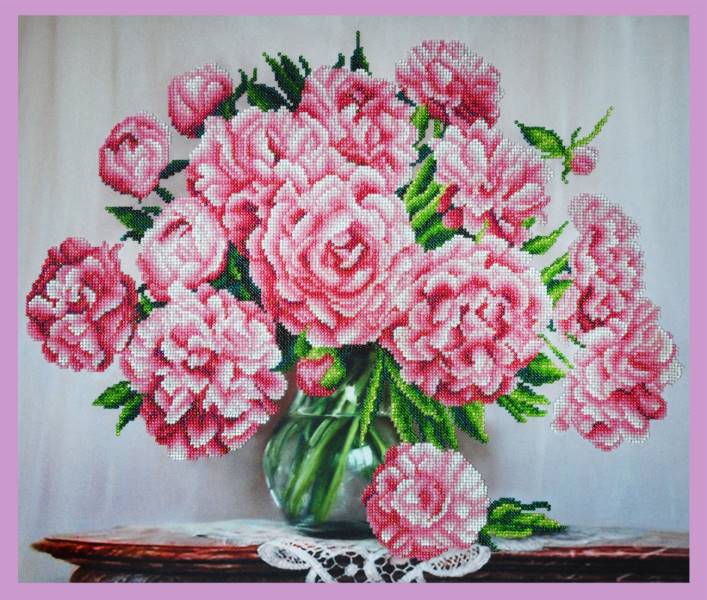 Buy Bead embroidery kit Bouquet of pink peonies-P-290