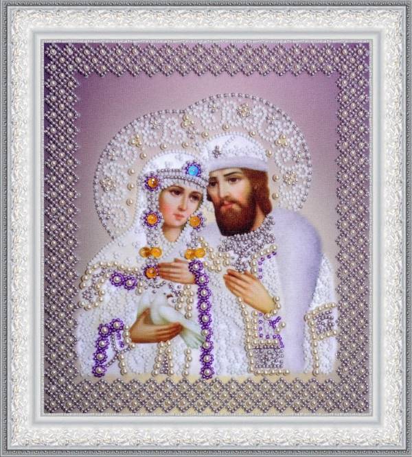 Buy Bead embroidery kit Saints Peter and Fevronia (pearl) silver-P-388