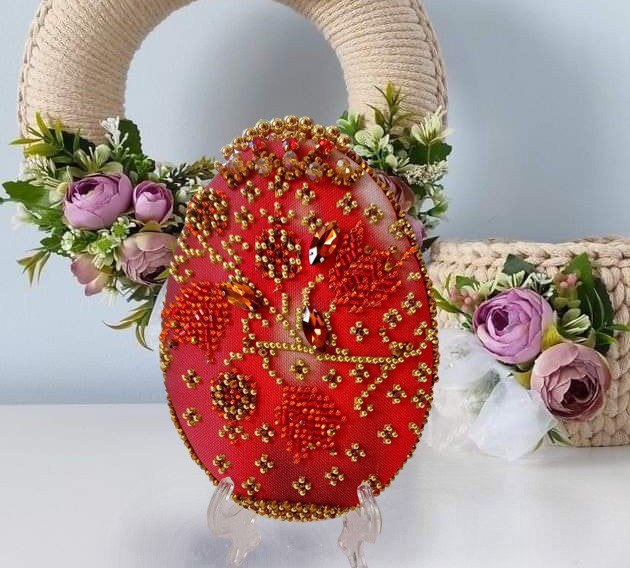 Buy Bead embroidery kit Easter egg "Red Tulips"-P-442