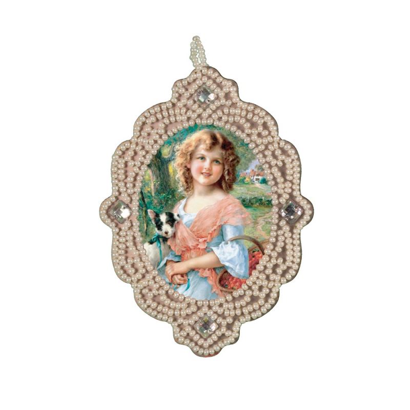 Buy Kit for embroidery - Pendant Girl with a puppy-rv4142