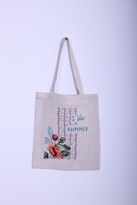 Buy Bag with embroidered decorative element - "I like summer" orange-TK0202_1