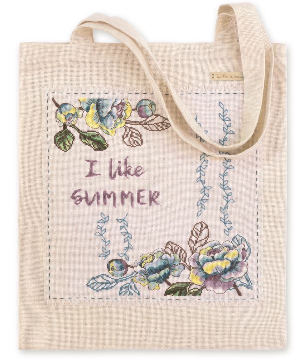 Buy Bag with embroidered decorative element - "I like summer" turquoise-TK0206