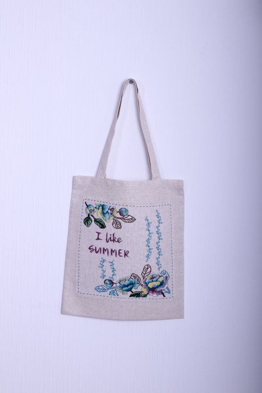 Buy Bag with embroidered decorative element - "I like summer" turquoise-TK0206_1