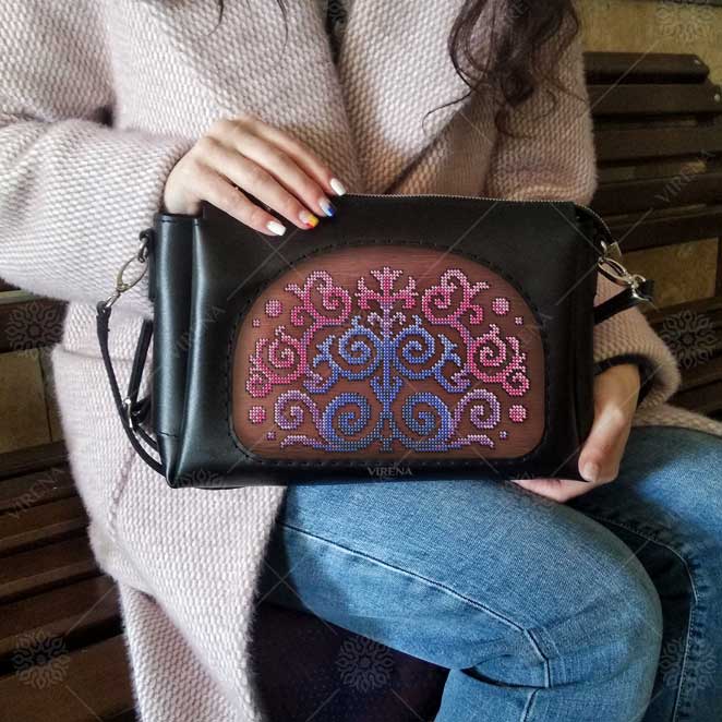 Buy Rectangular Leather bag with wooden insert for embroidery - VBG_406-VBG_406_1