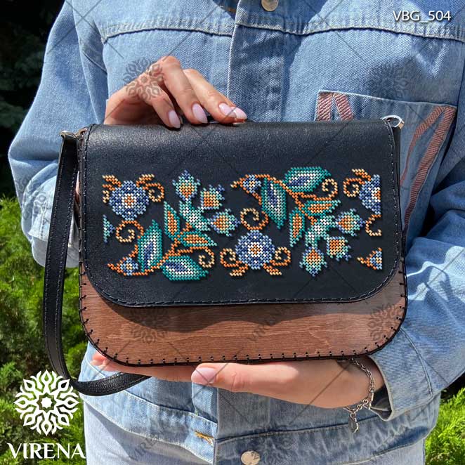 Buy Rectangular Leather bag with wooden insert for embroidery - VBG_504-VBG_504_1