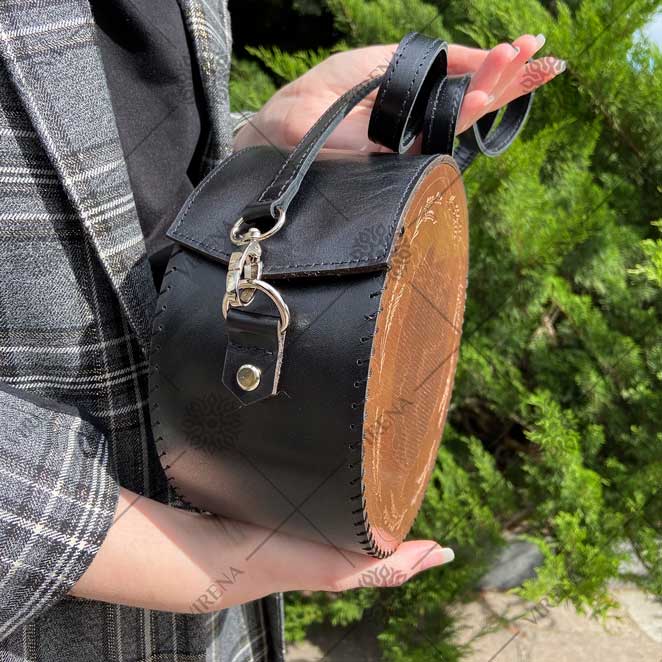 Buy Round Leather bag with wooden insert for embroidery - VBG_601-VBG_601_2