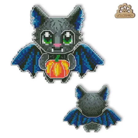 Buy Cross stitch kit on plastic canvas - A bat with a pumpkin-VPC_025